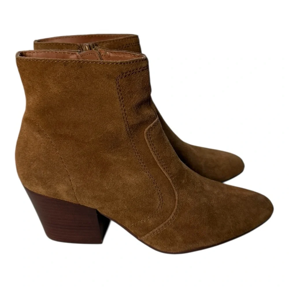 CHELSEA & VIOLET Jane Suede Leather Block Heel Ankle Boots Tan Size 8.5 Western - Picture 6 of 14